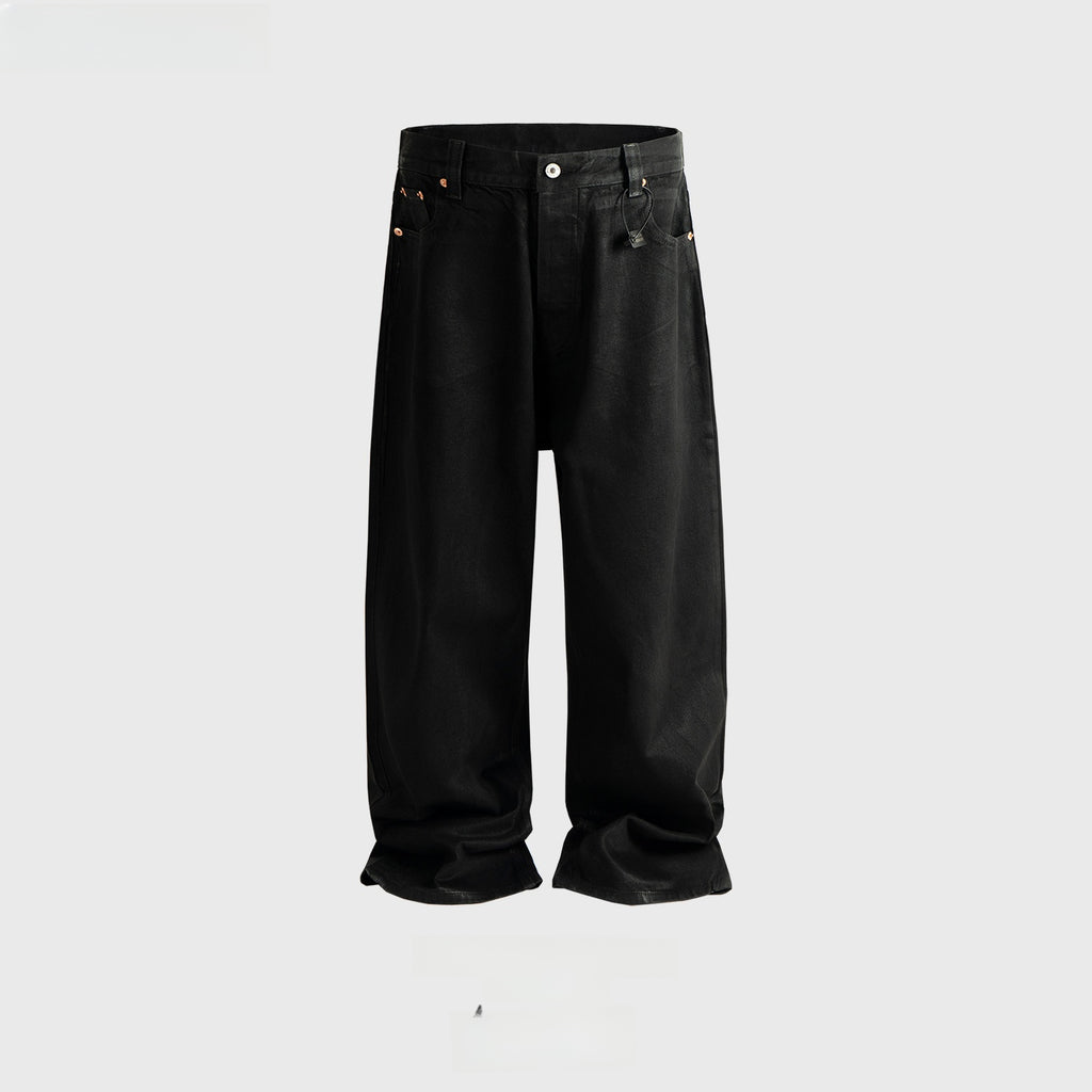 Ro Style Black Waxed Coated Straight Leg Jeans