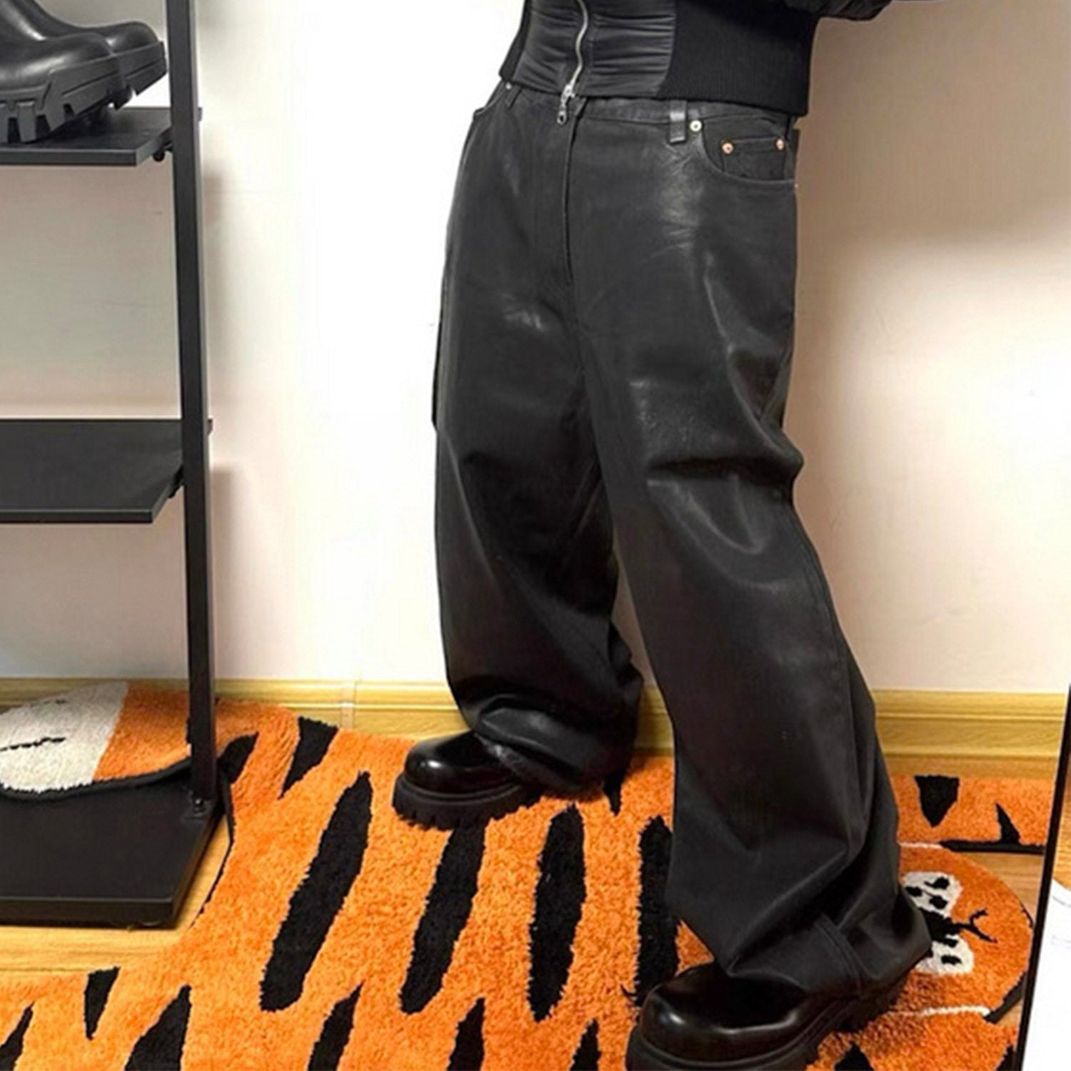 Ro Style Black Waxed Coated Straight Leg Jeans