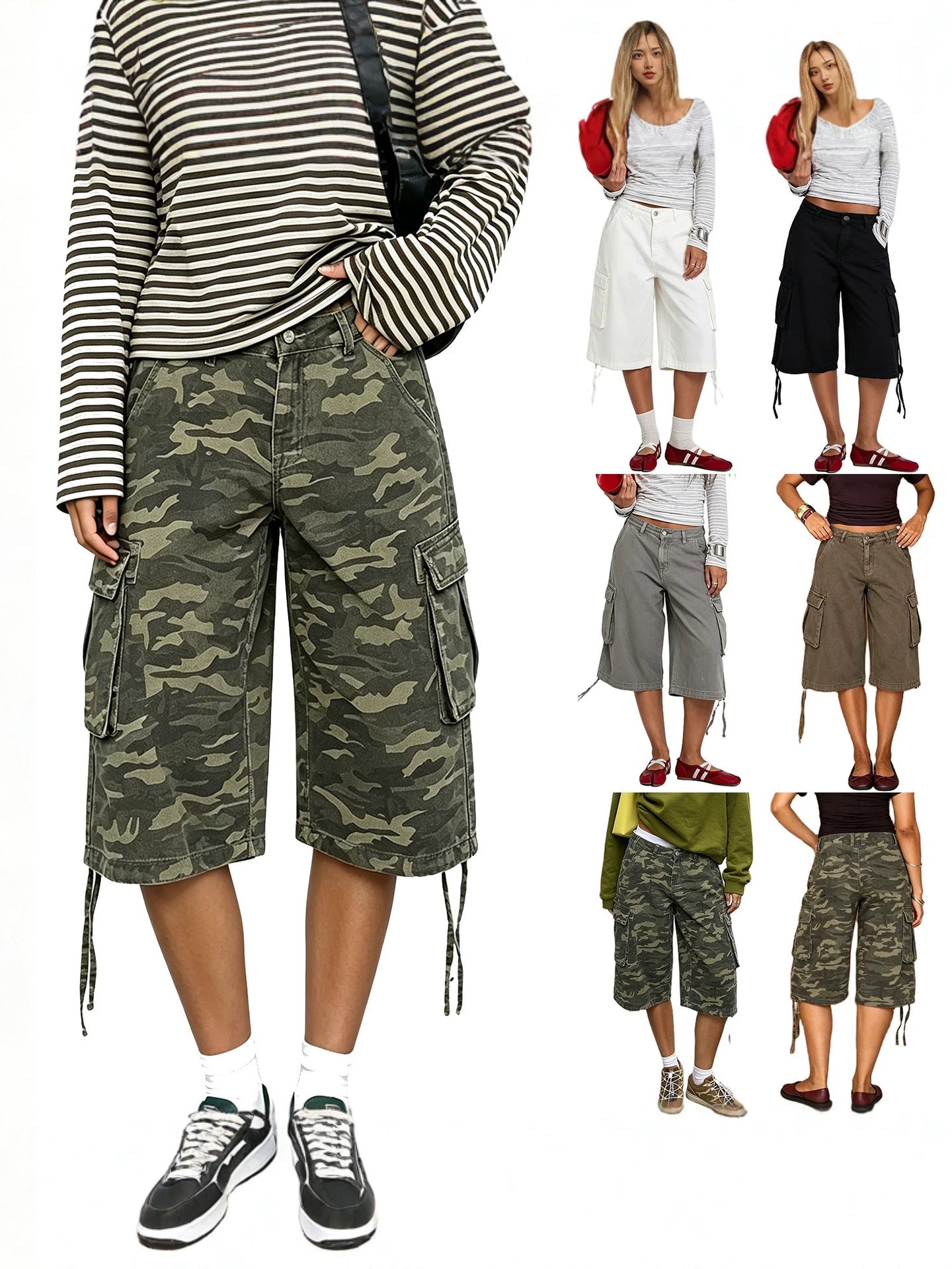 Womens Pleated Wide-Leg Denim Shorts